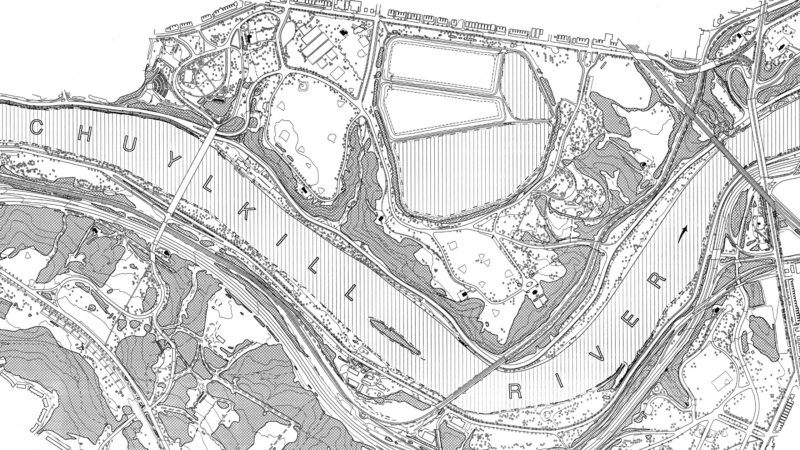 black and white map of the schuylkill river